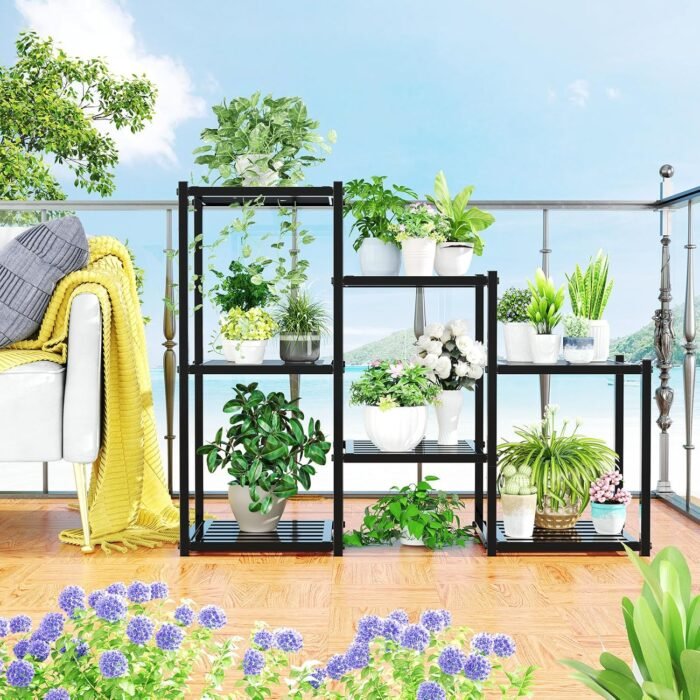 Simple Trending Plant Stand Indoor Outdoor, Heavy Duty Metal Waterproof 7 Tiered Plant Shelf for Multiple Flower Planter Holder Tall Large Rack, Black - Image 3