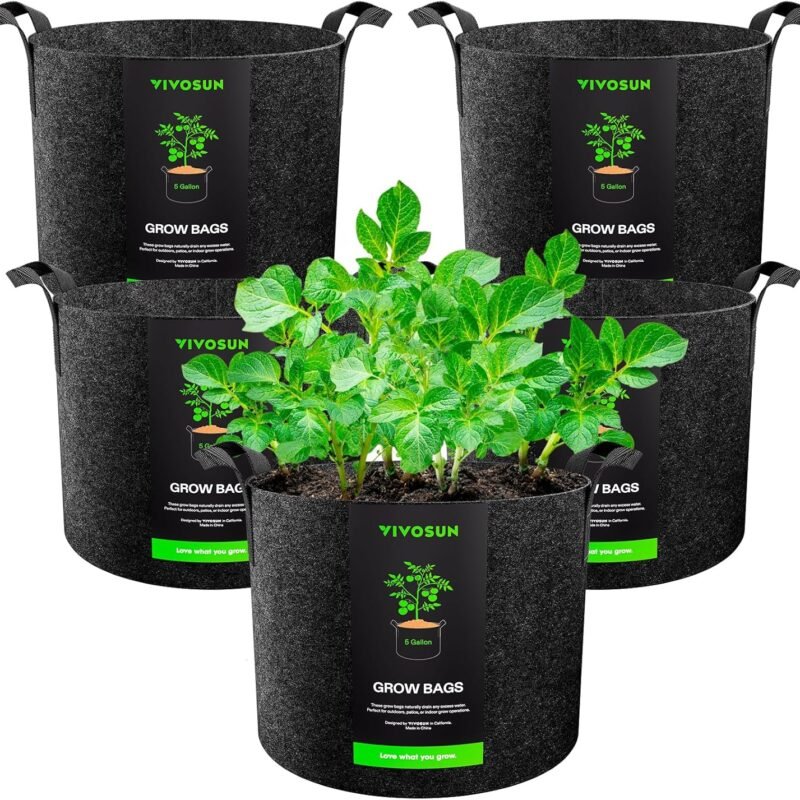 VIVOSUN 5-Pack 5 Gallon Grow Bags Heavy Duty 300G Thickened Nonwoven Plant Fabric Pots with Handles