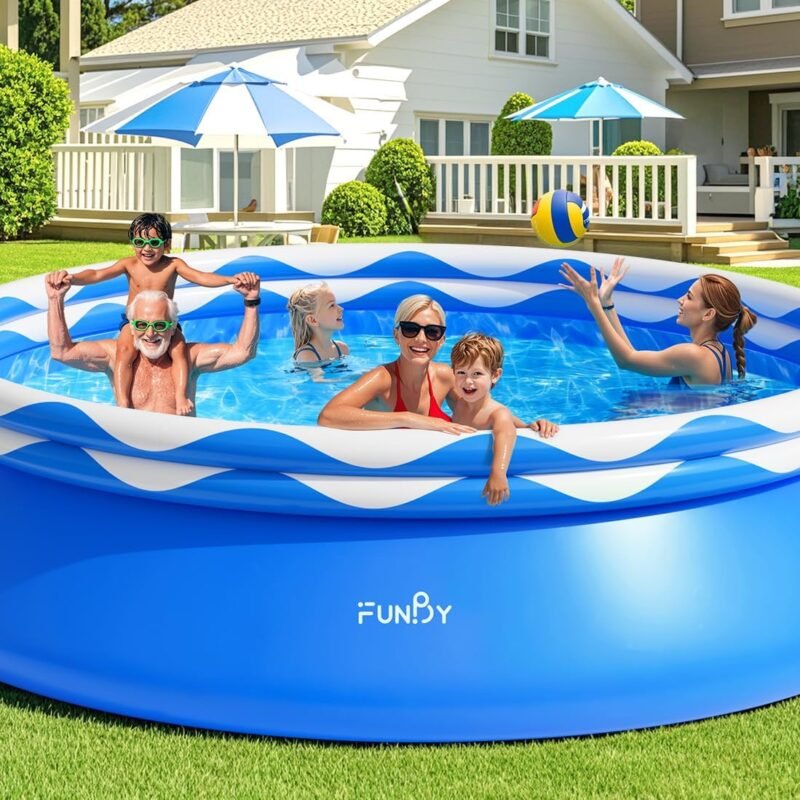 Upgraded Double Rings Inflatable Above Ground Pool Easy Set,Inflatable Swimming Pool for Adults,Inflatable Top Rings Above Ground Swimming Pool,Water Ripple Print,500 Gal Capacity (8ftx30in)