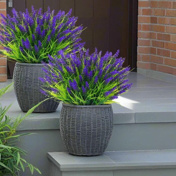 22 Pcs Artificial Outdoor Flowers UV Resistant Lavender Fake Greenery Plants Grass with Purple Flowers for Pot Decor for Window Garden Patio Hanging Planter Pathway Front Porch (22, Purple) - Image 5