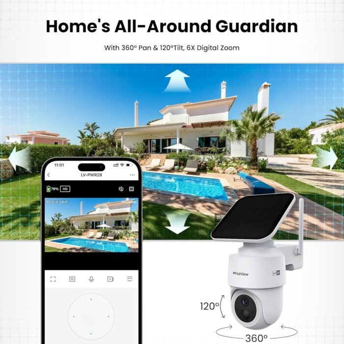 LaView 2K 3MP Solar Security Cameras Wireless Outdoor, Cameras for Home Security, 360° Pan & Tilt Rechargeable Battery Camera, IP65 Outdoor Camera, Color Night Vision, Two-Way Audio, Work with Alexa - Image 2