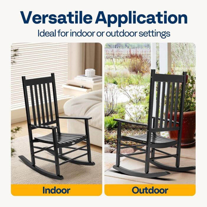 VIVOHOME Oversized Wooden Rocking Chair with Anti-Slip Strips for Noise Reduction, Suitable for Indoor, Porch, Garden, Black - Image 7
