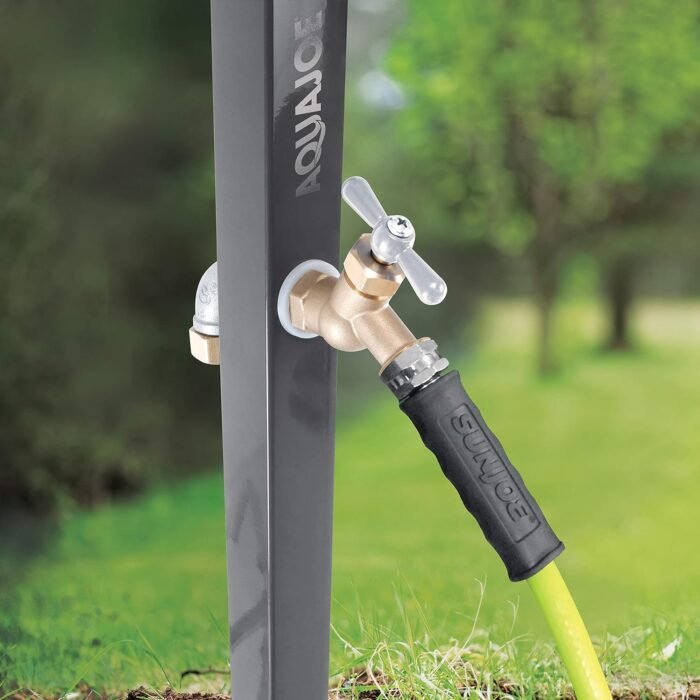 Aqua Joe SJ-SHSBB-GRY Steel Garden Hose Stand with Solid Brass Faucet and Quick Install Anchor Base, Gray - Image 3