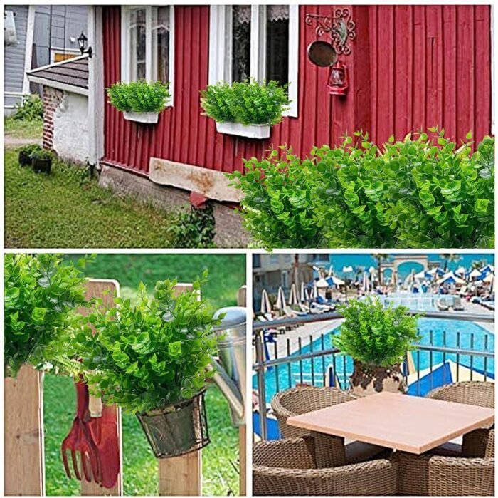 TURNMEON 20 Bundles Artificial Greenery Plants for Outdoors Spring Summer Decor, UV Resistant Fake Plants Faux Eucalyptus Plastic Shrubs Boxwood Fake Flowers Gardens Home Patio Outsides Decor(Green) - Image 4