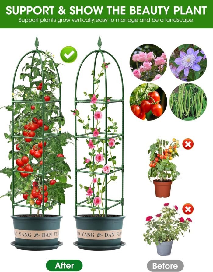 Trellis for Climbing Plants Outdoor, 6FT Garden Obelisk Rustproof PE Coated Metal Potted Plant Climbing Support, Thickened Tube Plant Tower Trellis for Clematis Vine Support Indoor (1 Pack) - Image 4