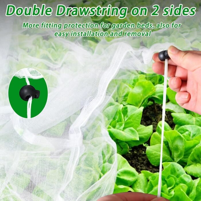 2 Pack Garden Netting Pest Barrier for Raised Beds, Rectangular Bird Mesh Netting Plant Net with Drawstring, Greenhouse Raised Garden Bed Cover Screen Protection for Plant Vegetable Fruit Flower Crop - Image 5