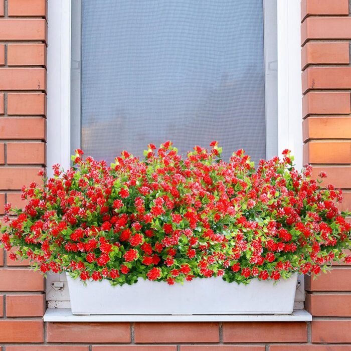SITUMEIZI 8 Bundles Red Artificial Flowers Outdoor Fake Flower Plastic UV Resistant Shrubs Greenery Plants Hanging Decorations Garden Porch Window Box Farmhouse Outside Summer Indoor Decor - Image 5