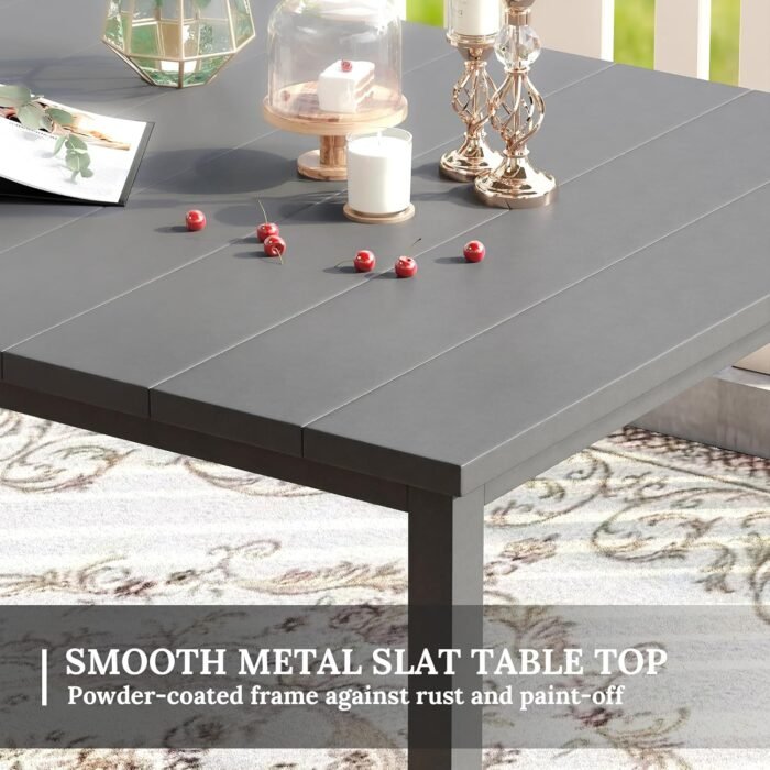 VICLLAX Patio Dining Set for 6, Outdoor Furniture Set Includes 63" Rectangle Patio Table and 6 Patio Sling Chairs, Outdoor Table and Chairs for Outsides, Grey Tabletop and Dark Grey Fabric - Image 2