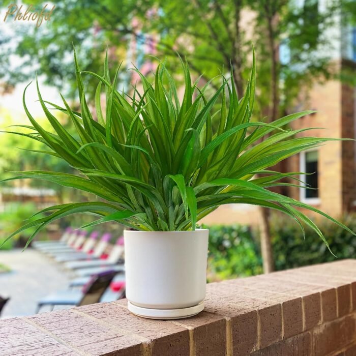 16Pcs Artificial Grass Fake Plants 17.3in 16 Leaves Outdoor Fake Grass UV Resistant Greenery Plastic Plants for Home Window Garden Patio Hanging Planter Pathway Front Porch Décor Green - Image 6