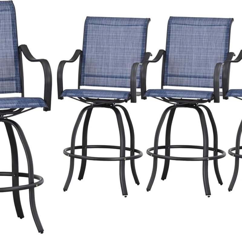 PatioFestival Patio Swivel Bar Stools Set of 4 Outdoor High Bistro Stools Height Chairs Dining Chairs All Weather Garden Furniture(Blue)