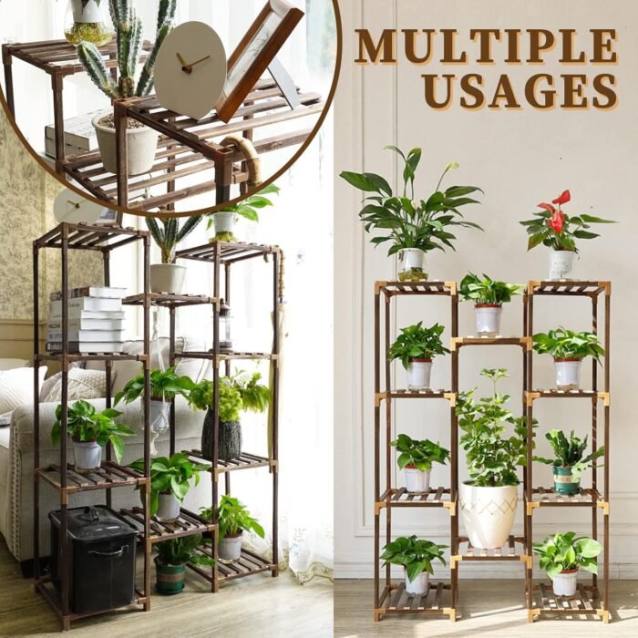 Uneedem Plant Stand Indoor Outdoor, Tall Plant Shelf for Multiple Plants, 10 tiers 11 Pot Large Plant Rack Wood Plant Holder Plant Shelves for Room Corner Balcony Garden Patio - Image 4