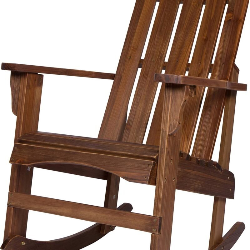 Shine Company Marina Adirondack Porch Rocker, Indoor Outdoor Wood Rocking Chair, Oak