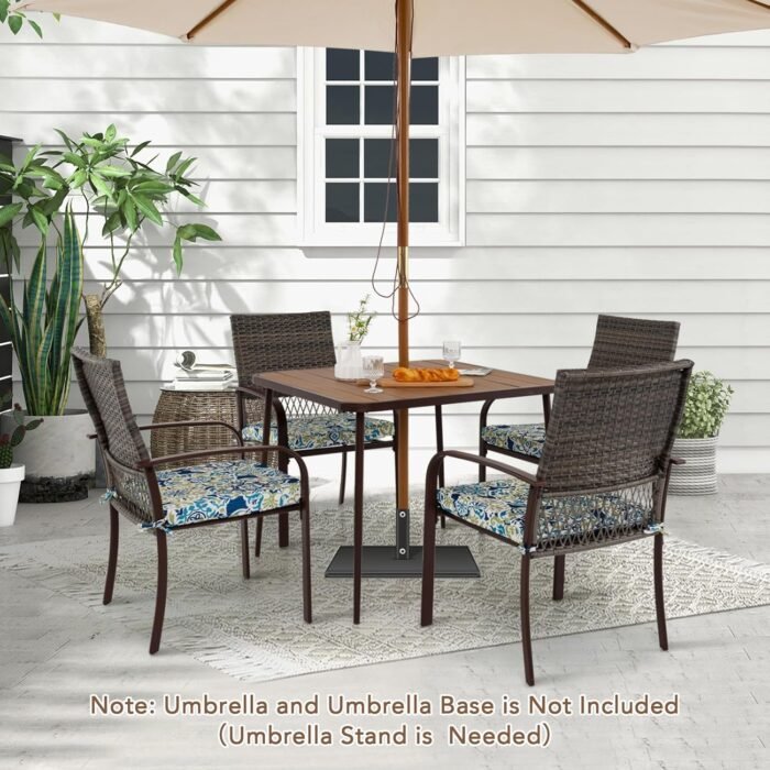 Tangkula Patio Square Dining Table, 35” x 35” Large Outdoor Table w/Wood-Plastic Tabletop & Metal Legs, 2” Umbrella Hole Included, Outside Leisure Table for Backyard, Garden, Poolside - Image 4