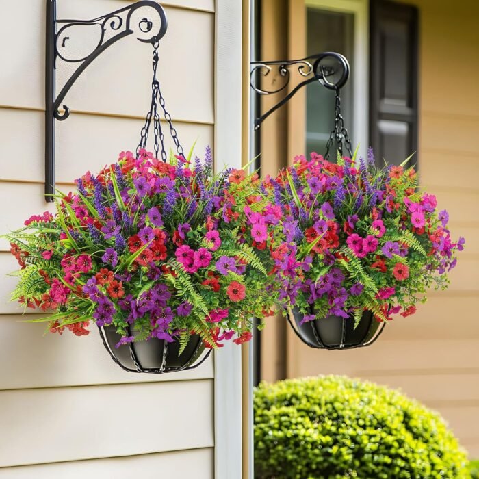 24 Bundles Artificial Flowers for Outdoors Spring Summer Decoration, UV Resistant Eucalyptus Violet and Lavender Silk Fake Plants for Outside Indoor Yard Home Patio Decor, Red Rose Purple - Image 5