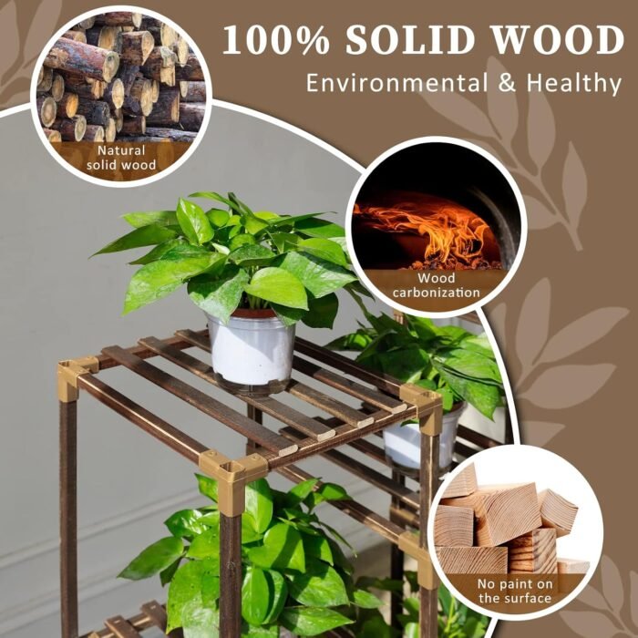 Uneedem Plant Stand Indoor Outdoor, Tall Plant Shelf for Multiple Plants, 10 tiers 11 Pot Large Plant Rack Wood Plant Holder Plant Shelves for Room Corner Balcony Garden Patio - Image 2