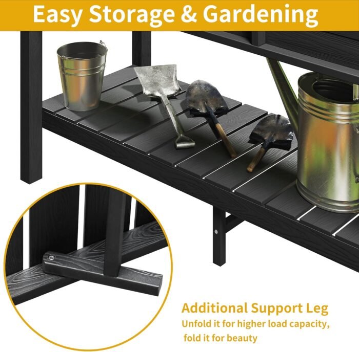DWVO 48x18x30in Raised Garden Bed Kit, Poly Wood Planter Box Stand,Weather Resistant Planter Box with Legs & Storage Shelf, Elevated Garden Bed for Backyard, Patio, Balcony,Black - Image 4