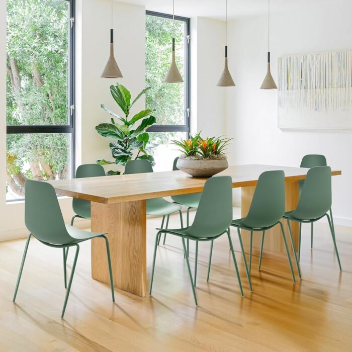 Outdoor Dining Chairs Set of 4, Plastic Stackable Patio Chairs, Modern Kitchen Cafe Chairs with Metal Legs for Garden/Balcony/Bistro/Dining Room, Green - Image 5
