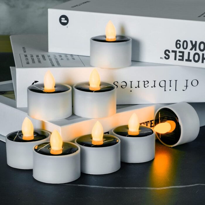 Homemory Solar Tea Lights Outdoor Waterproof, Dusk to Dawn Outdoor Lighting, Reusable LED Tea Light Candles for Lantern Garden Camping and Home Decor, Pack of 8, Warm White - Image 6