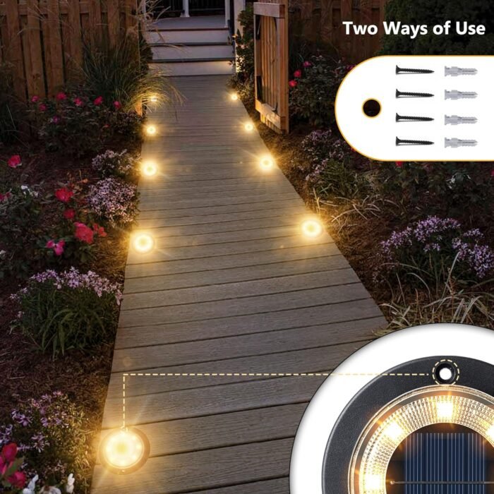 Flacchi Solar Ground Lights - Solar Powered Lights Outdoor Solar Disk Lights Waterproof Landscape Lights for Patio Yard Pathway Walkway Driveway (Warm White, 12 Pack) - Image 3