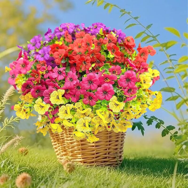 12 Bundles Artificial Flowers Outdoor Faker Plants Spring Summer Decoration, Artificial Silk Flowers, Realistic Realisic UV Resistance, Suitable for Outdoor Decoration, Courtyard Porch