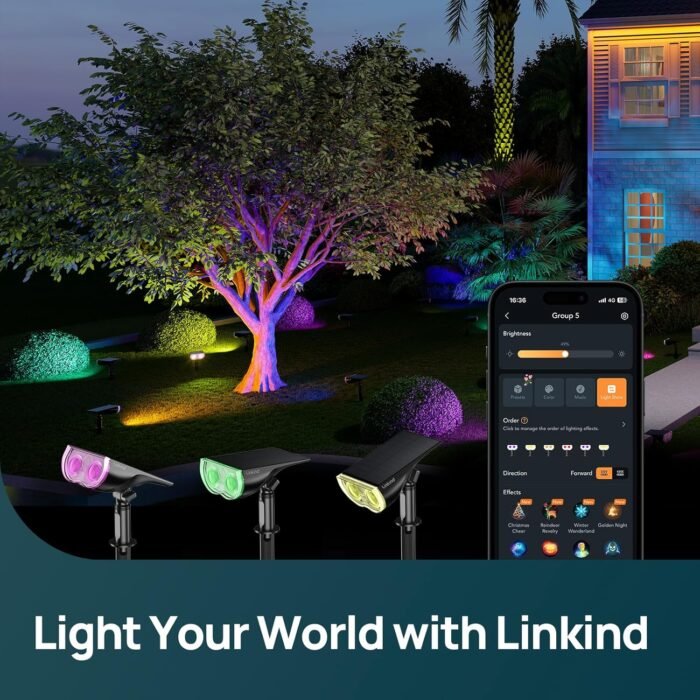 Linkind Smart Solar Spotlight SL5C, Color Changing Landscape Lighting, APP/Voice Control Solar Lights Outdoor, IP67 Waterproof Spot Lights Outdoor for Yard, Garden, Pathway(8 Pack) - Image 9