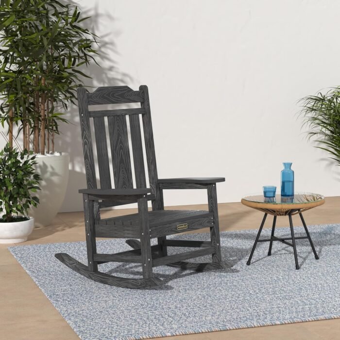 SERWALL Gray Outdoor Rocking Chair Set of 4, All Weather Patio Rocking Chair, HDPE Poly Rocking Chair for Adults, Heavy Duty Front Porch Rocker - Image 2