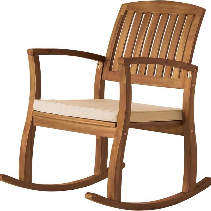 Christopher Knight Home Selma Acacia Rocking Chair with Cushion, Teak Finish