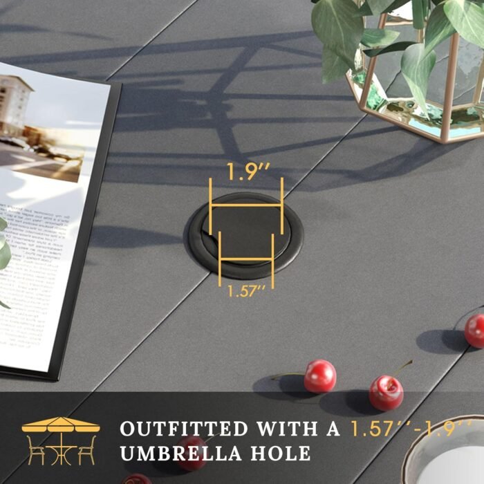 VICLLAX Patio Dining Set for 6, Outdoor Furniture Set Includes 63" Rectangle Patio Table and 6 Patio Sling Chairs, Outdoor Table and Chairs for Outsides, Grey Tabletop and Dark Grey Fabric - Image 3