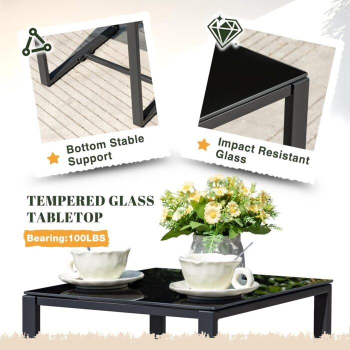 Devoko PP Patio Furniture Set 3 Piece All Weather Outdoor Rocking Chairs with Cushions and Coffee Table for Bistro Balcony Porch (Black) - Image 5