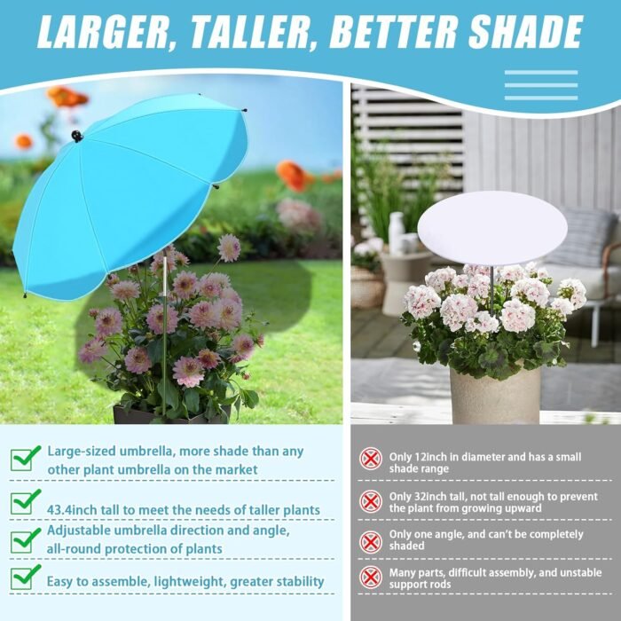Upgraded Plant Umbrellas for Outdoor Plants, 26" Larger Garden Plant Umbrella Shade with Adjustable Angle, 43.4" Higher Sun Shade for Plants, Potted Plant, Garden Beds - Image 5