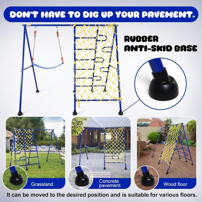 leikefitness Swing Sets for Backyard Heavy Duty Metal Swing Frame Saucer Swing for Indoor Outdoor Activities A Frame Metal Swing Set with 2 Swing Seats (AB3300-00 Blue), AW3000 - Image 4