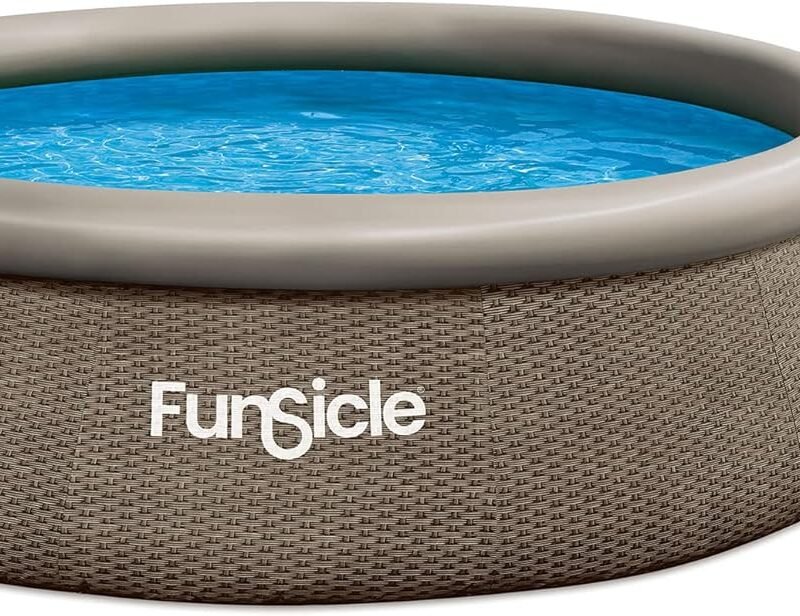 Funsicle 12' x 36" Quickset Round Inflatable Ring Top Outdoor Above Ground Swimming Pool Set with Pump and Cartridge Filter, Dark Triple Basketweave