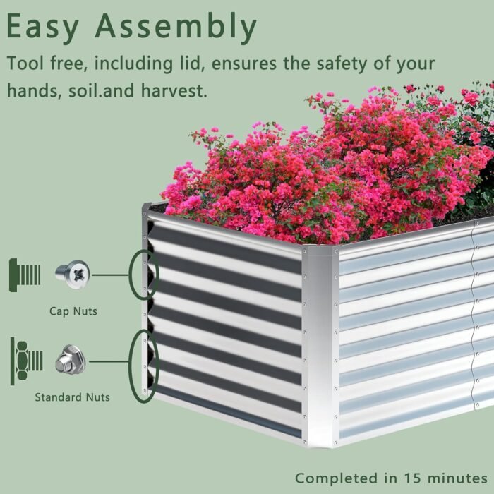2PCS 8x4x1FT Galvanized Raised Garden Bed,Planter Raised Beds-Metal Garden Box,Large Plant for Outdoor Planting, Vegetables Bed,Flower,Herb-Sliver - Image 7