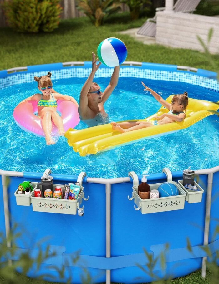 2 Sets Upgrade Poolside Storage Basket, Above Ground Pool Storage Basket with Pool Cup Holder, For Steel Round or Oval Frame Above Ground Pools, Fits 3 Inch or Less Top Rail - Image 9