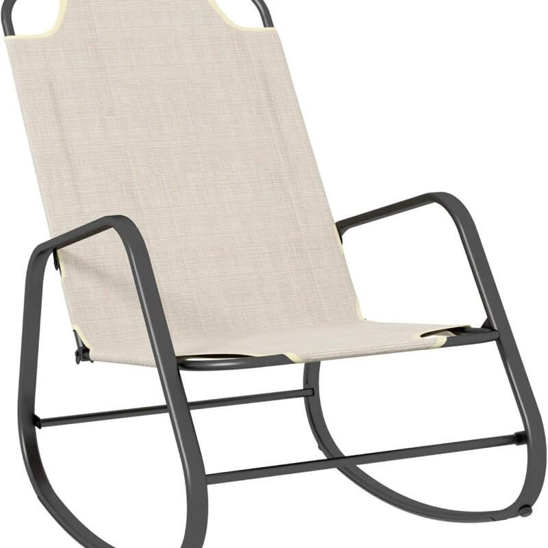Outsunny Garden Rocking Chair, Outdoor Indoor Sling Fabric Rocker for Patio, Balcony, Porch, Light Brown