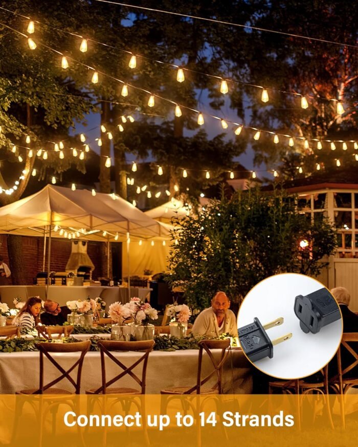 Doukegde 100FT LED Outdoor String Lights, 2700K LED Patio Lights Outdoor Waterproof with 50+2 Shatterproof Vintage Bulbs, Plug in Hanging Light for Porch, Backyard, Garden, Gazebo [Non-Solar] - Image 5
