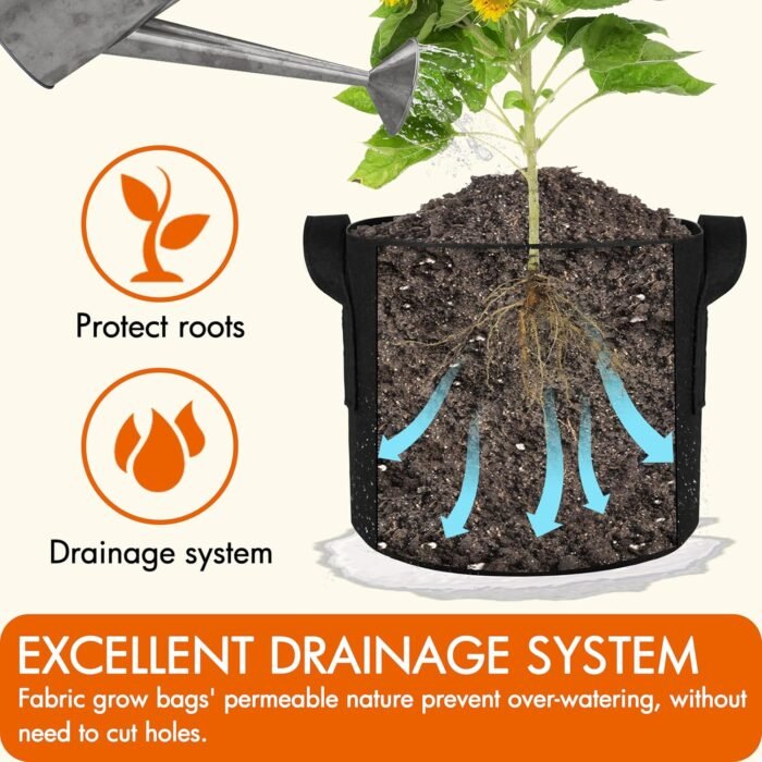 Gardzen 10-Pack 10 Gallon Grow Bags, 300G Thickened Aeration Fabric Pots with Handles, Heavy Duty Cloth Pots for Plants - Image 5