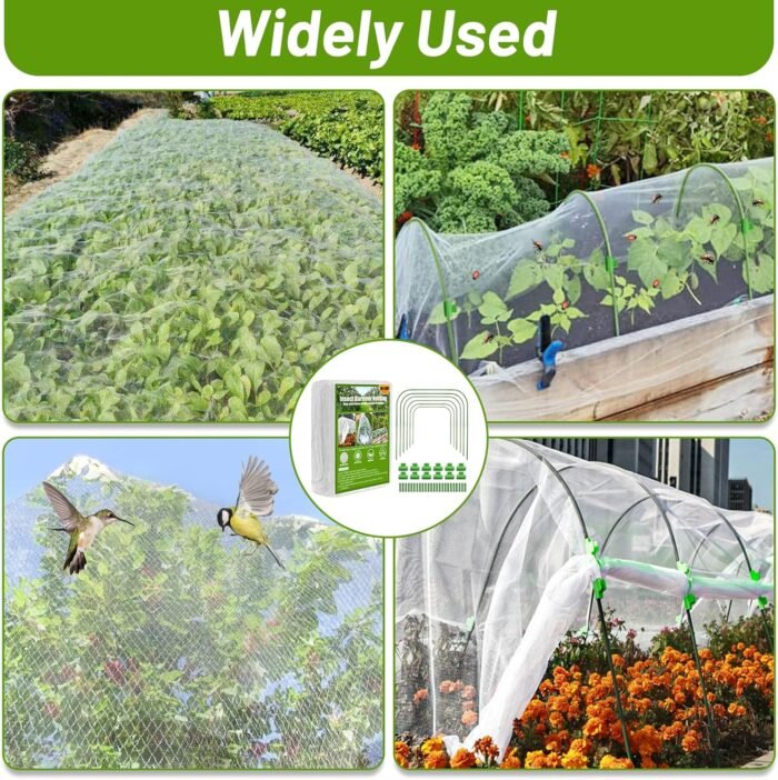Cludoo 67pcs Garden Mesh Netting Kit,6 Sets Wide Garden Hoops with 10x20 ft Garden Covers Bird Netting& 12 Clips, Garden Protection for Raised Beds Greenhouse Vegetable Plants Flowers Animals - Image 6