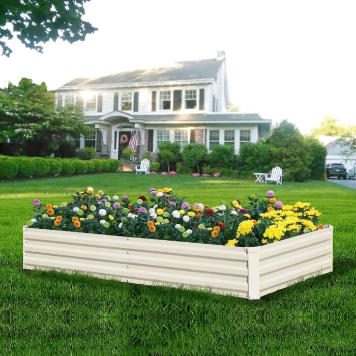 Raised Garden Bed Beige, 6x3x1ft Galvanized Raised Garden Bed Outdoor Metal for Gardening Vegetables Flower Garden Planter Box Large Raised Bed with Gloves and 3ftx30ft Weed Barrier Fabric - Image 8