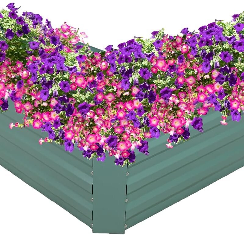 Sunnydaze Galvanized Raised Garden Bed - Metal Raised Bed for Gardening - Outdoor Planter Box for Flowers, Plants, and Vegetables - Green - 12" L-Shaped