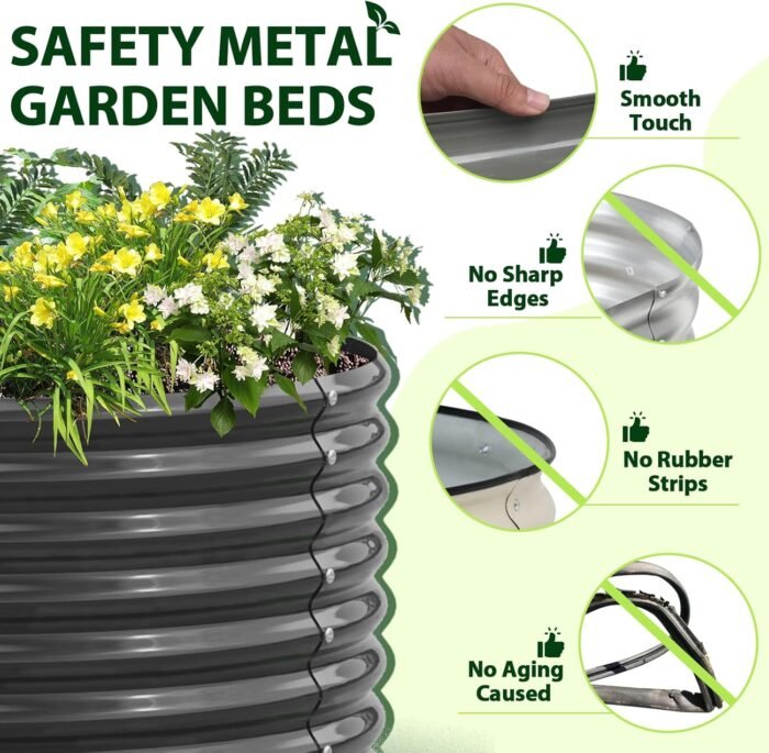 A ANLEOLIFE 8x4x2ft Galvanized Raised Garden Bed Kit, Oval Metal Deep Root Planters for Outdoor Plants Vegetables Flowers Herb, Large Bottomless, 478 Gallon Capacity- Quartz Grey - Image 5