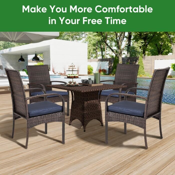 Outdoor Wicker Patio Dining Chairs with Padded Cushions Set of 2: Porch Rattan Chairs Club Chairs with High Back and Deep Seating 350lbs, Brown - Image 3