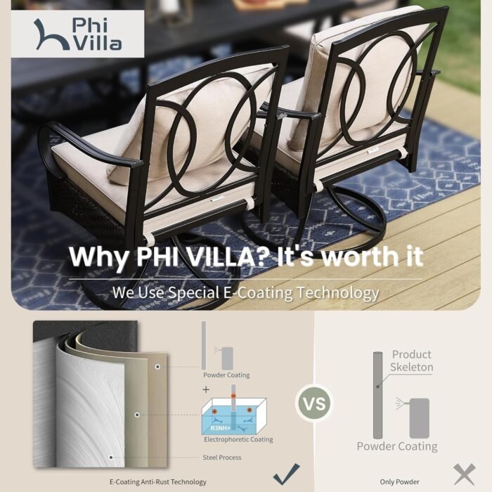 PHI VILLA 9-Piece Outdoor Dining Sets, 60x60 All-Weather Patio Table and Chairs Set for 8, Heavy Duty Patio Table Set Square for Deck, 8 Extra Large Outdoor Swivel Chairs with Thick Cushions - Image 9