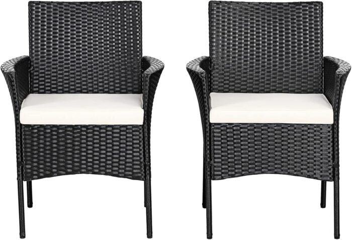Patio Chairs Set of 2, All Weather Rattan Wicker Dining Chairs with Soft Removable Cushions, Armrest, Outdoor Dining Chairs for Garden, Pool, Backyard, Lawn, Porch, Black - Image 9
