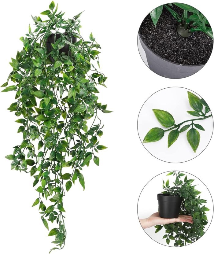 Whonline 2pcs Fake Hanging Plants, Artificial Potted Plants for Indoor Outdoor Aesthetic Office Living Room Shelf Decor - Image 4