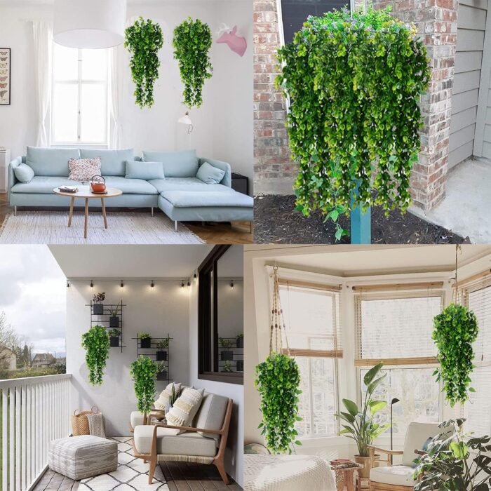 Toprooms 4 Pcs Fake Hanging Eucalyptus Plant, Faux Eucalyptus Leaf Greenery Vine, UV Resistant Plastic Plant, Artificial Hanging Plants, Ivy Room Decor, Outdoor - Image 7