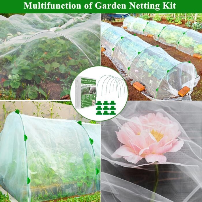 Garden Mesh Netting Kit,10 x 30FT Ultra Fine Netting with 6 Sets Fiberglass Garden Hoops for Raised Beds Vegetable Plants Fruits Greenhouse Row Cover Birds Animals Barrier Protection Net - Image 6