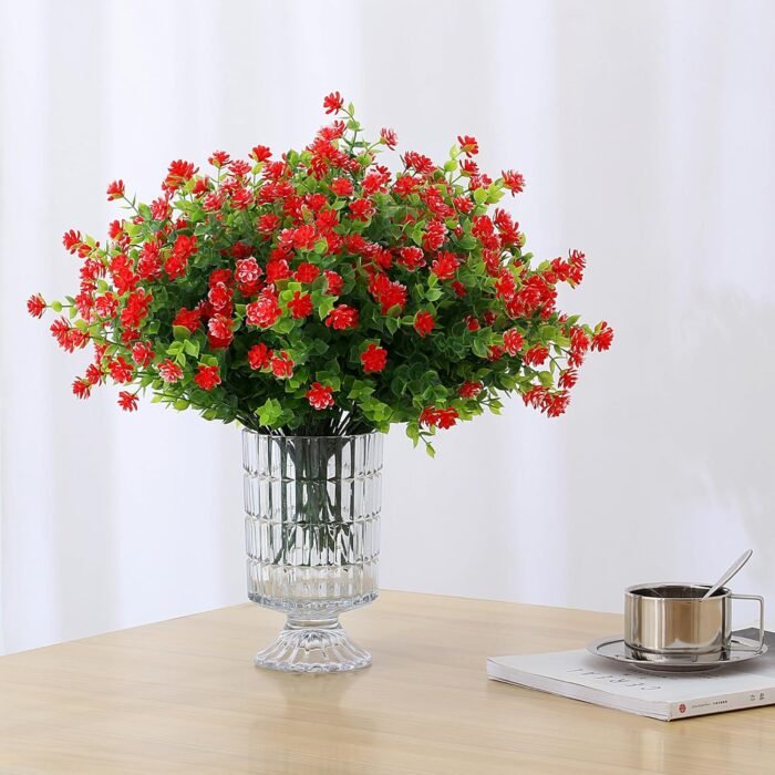 SITUMEIZI 8 Bundles Red Artificial Flowers Outdoor Fake Flower Plastic UV Resistant Shrubs Greenery Plants Hanging Decorations Garden Porch Window Box Farmhouse Outside Summer Indoor Decor - Image 7