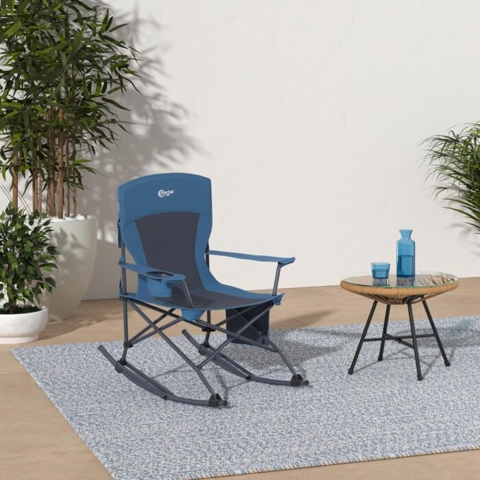 PORTAL Folding Camping Rocking Chair Portable Outdoor Rocker High Back Cup Holder Side Pocket Carry Bag Included, Support 300 lbs - Image 2