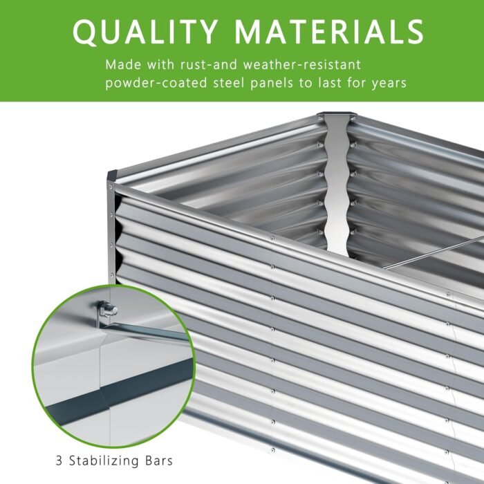2PCS 8x4x1FT Galvanized Raised Garden Bed,Planter Raised Beds-Metal Garden Box,Large Plant for Outdoor Planting, Vegetables Bed,Flower,Herb-Sliver - Image 4